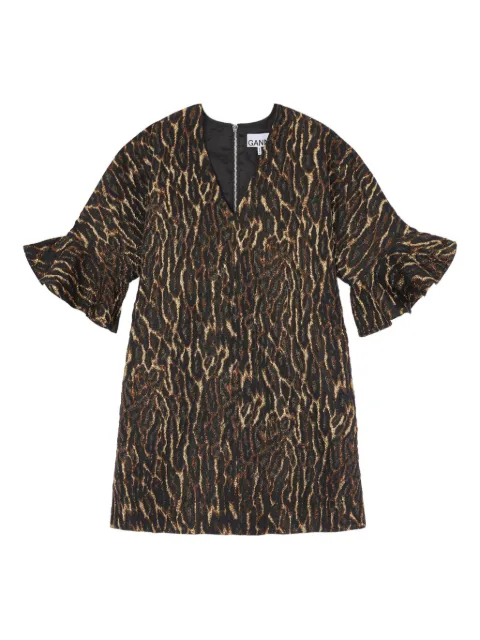 GANNI metallic cloque mini ruffle dress Brown A1030164