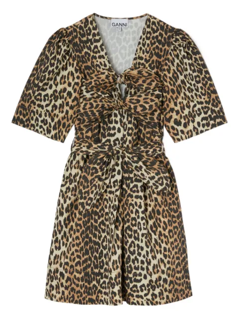 GANNI leopard cotton mini dress Brown A1030250