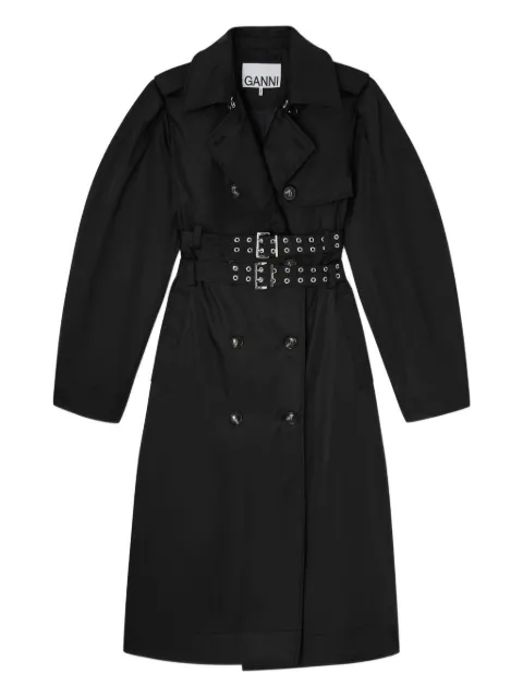 GANNI belted double-breasted coat Black A1010075
