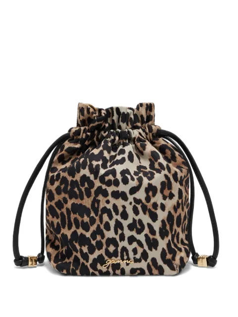 GANNI printed Bou bucket pouch in leopard Neutrals B3010069