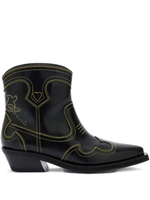 GANNI low shaft embroidered western boots Black B1010028