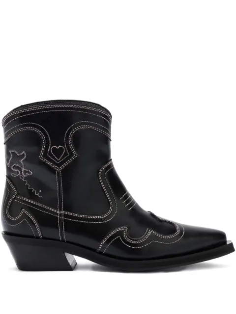 GANNI low shaft embroidered western boots Black B1010028