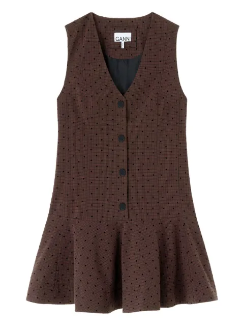 GANNI button polka dot dress Brown A1030121