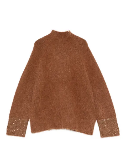 Luisa Cerano sequined-cuffs knitted sweater Brown 1287285351