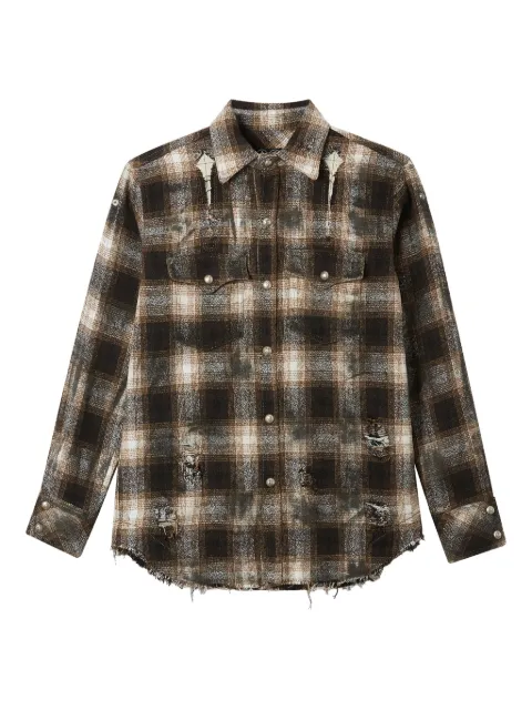 THUG CLUB plaid shirt Brown TC25SH2101