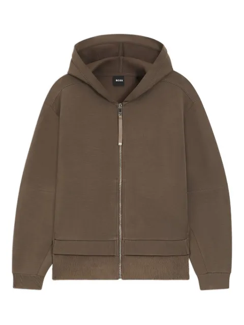BOSS fur-panel zip-up hoodie Brown 50548731