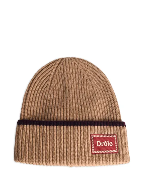 Drôle De Monsieur stripe woven label beanie Brown IBN104WO007
