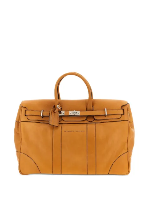 Brunello Cucinelli logo-detail leather duffel bag Brown MBTGBU071C001