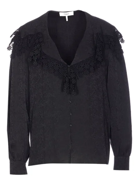 Chloé lace-trim long-sleeve blouse Black CH25WHT15332