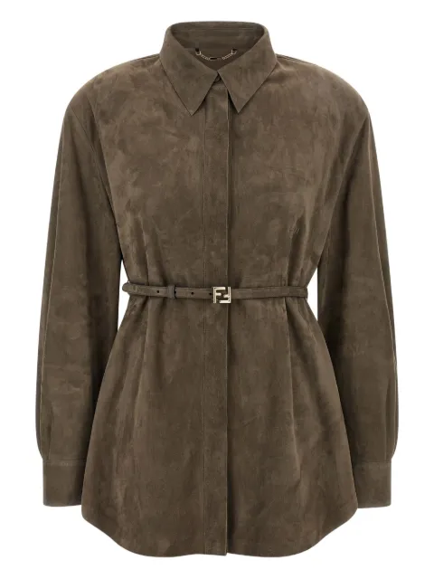FENDI logo-belt suede shirt Grey FPT668AVRG