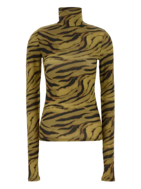 GANNI animal-print long-sleeve T-shirt Green T4382