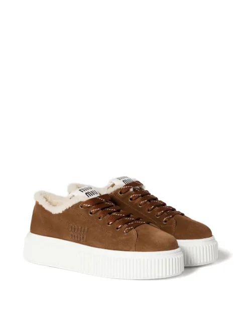 Miu Miu shearling-trim suede sneakers Brown 5E389EFZF05Z0G
