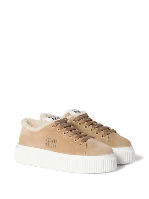 Miu Miu logo-embroidered suede sneakers Neutrals 5E389EFZF05Z0G