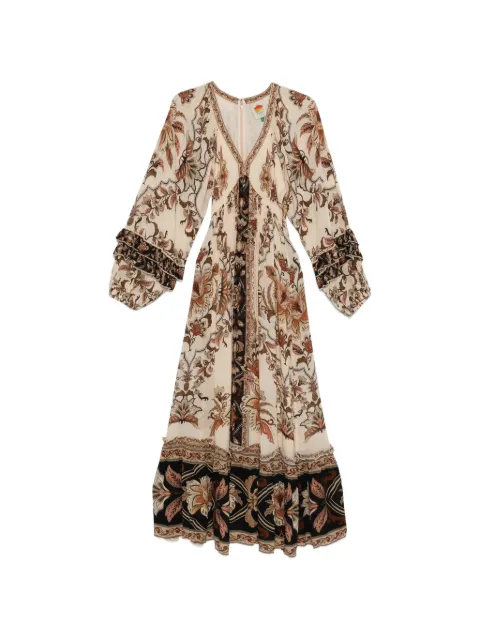 FARM Rio Majestic Garden ruffled floral-print dress Neutrals 344140