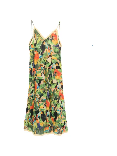 FARM Rio Bird Leaves ruffled maxi dress Green 344739