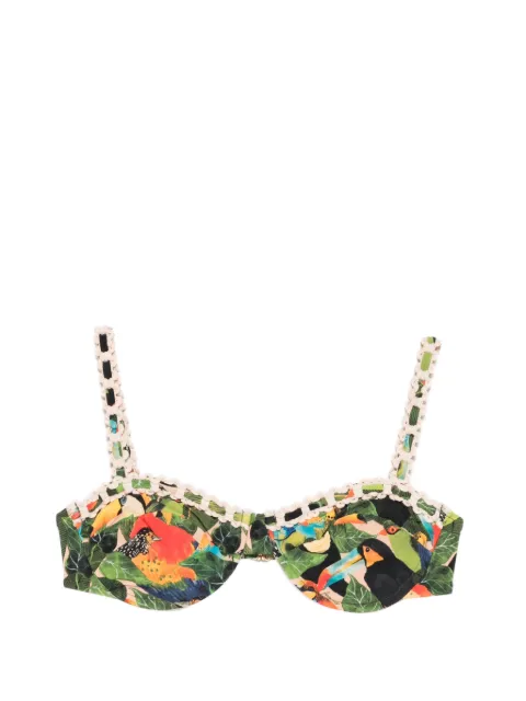 FARM Rio bird-print underwire bikini top Green 344734