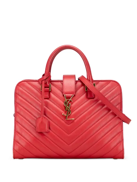 Saint Laurent Pre-Owned 2014 Small Chevron Calfskin Monogram Cabas satchel Red U7HFVW24TZNJ2T24