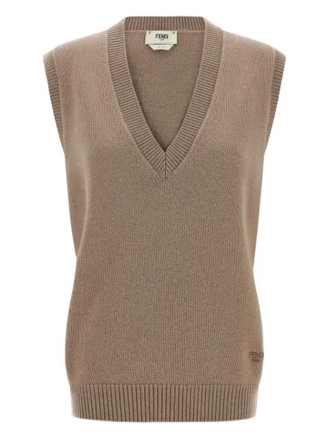 FENDI V-neck cashmere tank top Brown FZXE19AYLS