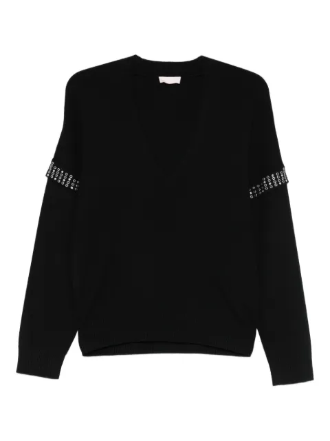 LIU JO eyelet-embellished V-neck jumper Black MF5182MS49I22222