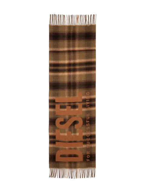 Diesel S-check-pattern fringed-edge scarf Brown A218250EGDY
