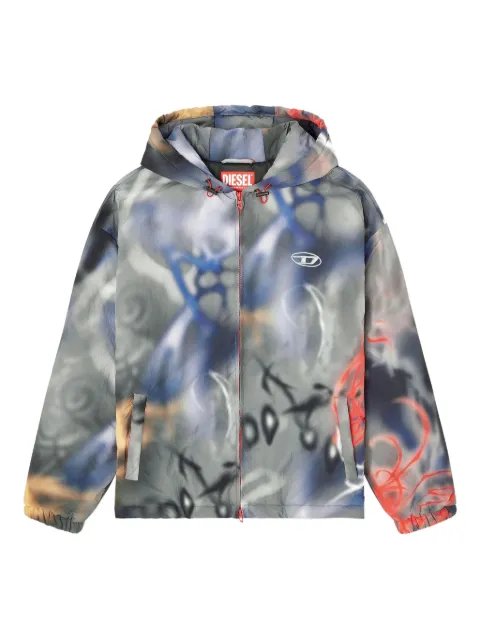Diesel J-MIRR graffiti print hooded jacket Grey A203460PGBW