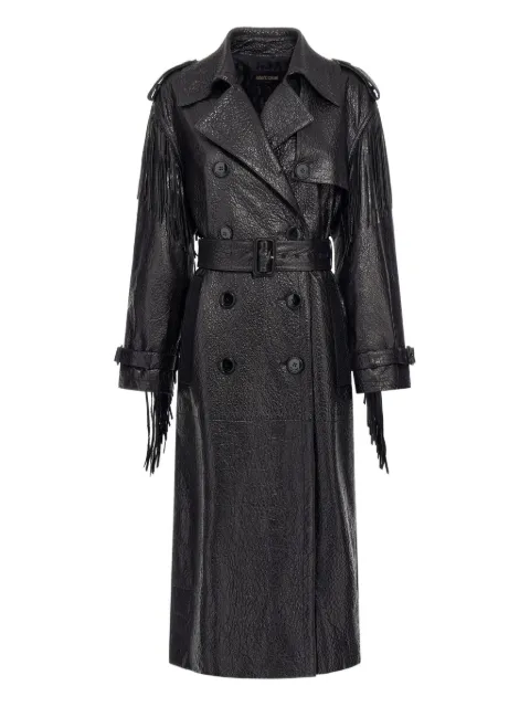 Roberto Cavalli fringed leather trench coat Black TKP500PN002