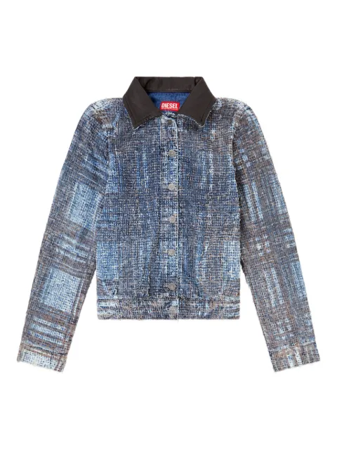 Diesel De-Ateli prince of wales leather collar jacket Blue A217060BECM