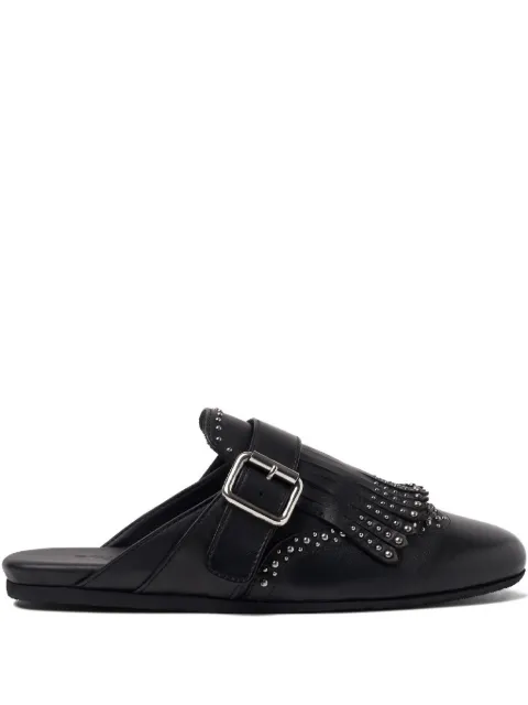 Scarosso Gaia fringed studded mules Black GAIAMULEBLACALF