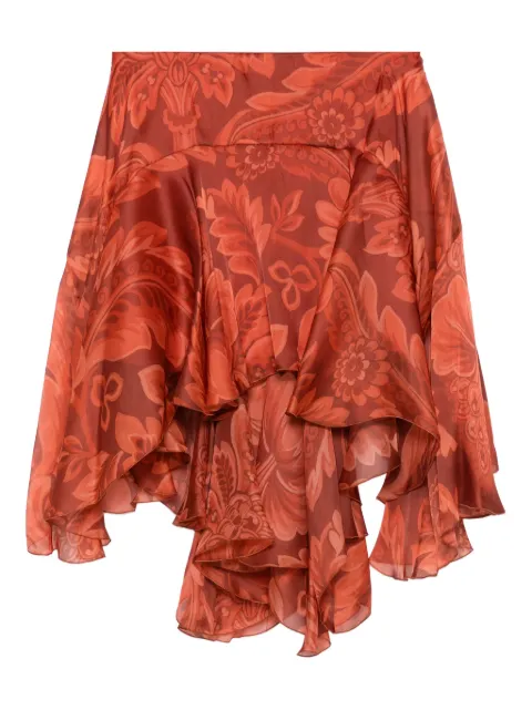 ETRO floral-print ruffled skirt Orange WRFA017199SA1K2