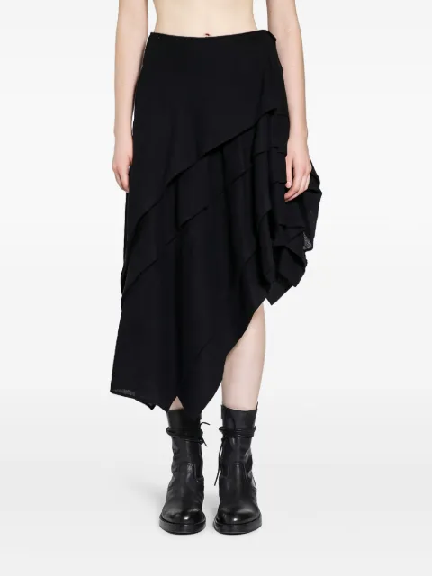 Yohji Yamamoto tucked stitched midi skirt Black FLS07121
