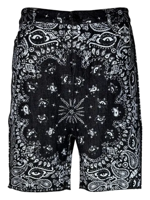 Haculla distressed paisley-pattern denim shorts Black HA02BFJS02