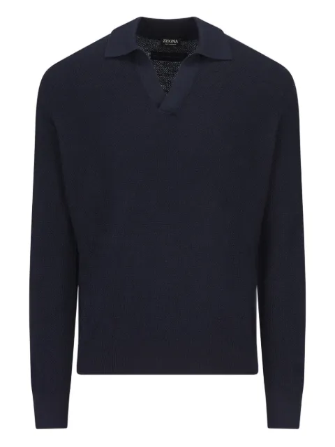 Zegna open-collar cashmere polo shirt Blue RUGK93A2131B09