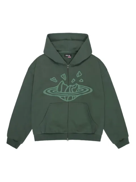 BROKEN PLANET zip-up graphic hoodie Green BPZIPEG