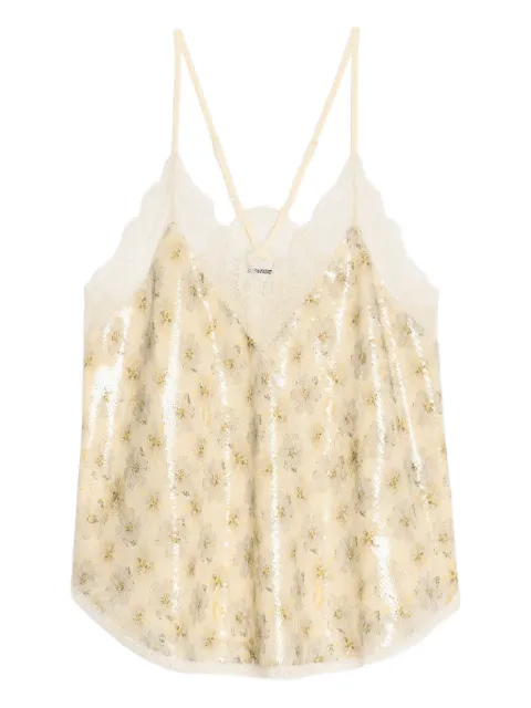 Zadig&Voltaire Christy floral-print sequin-embellished top Neutrals WWCR01323