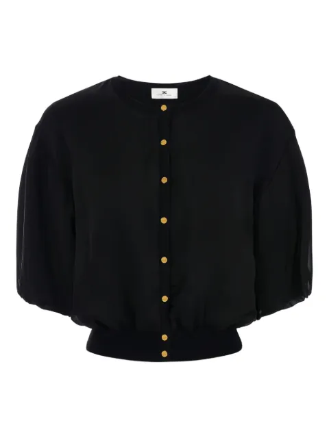 Elisabetta Franchi jewel-button puffed-sleeve cardigan Black MK39S57E2