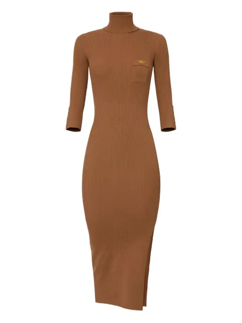 Elisabetta Franchi ribbed chest-pocket midi dress Brown AM23B56E2
