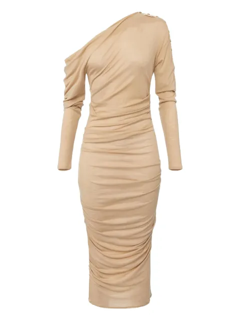 Elisabetta Franchi asymmetric draped midi dress Neutrals AB01B56E2