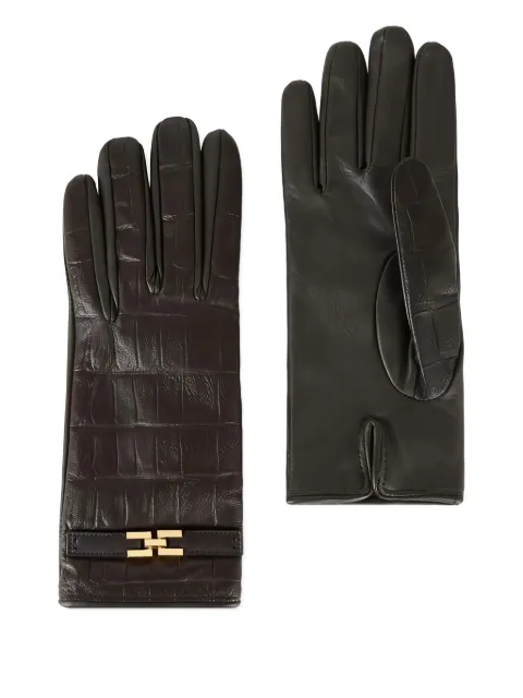 Elisabetta Franchi crocodile-debossed logo gloves s Brown GU05R56E2