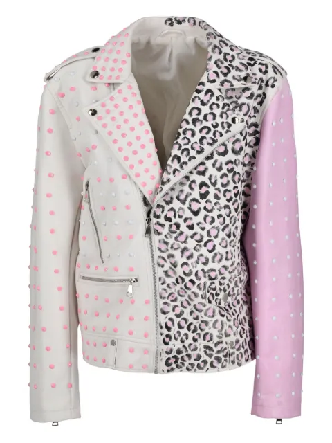 Vintage animalier studded biker jacket White WCV25085605
