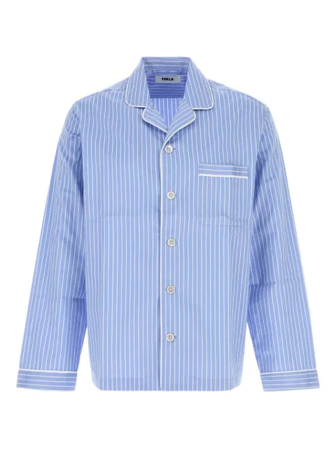 TEKLA embroidered striped shirt Blue SATPYJSHI