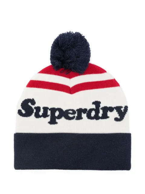 Superdry pompom-detail striped beanie White W9010165A