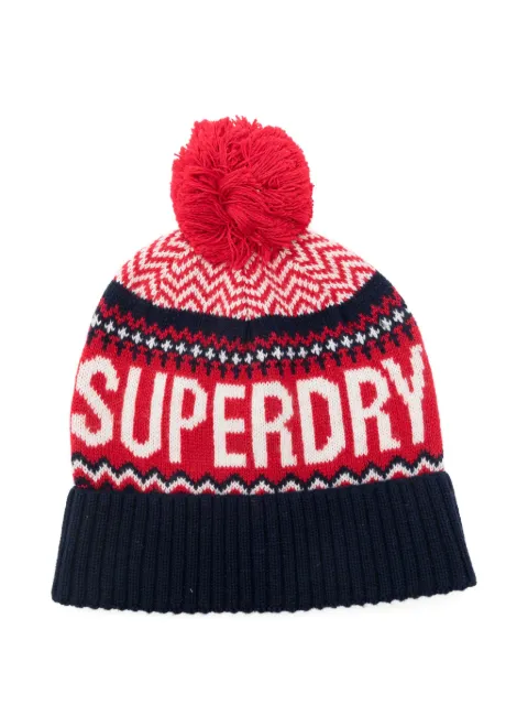 Superdry pompom-detail patterned beanie Red W9010161A