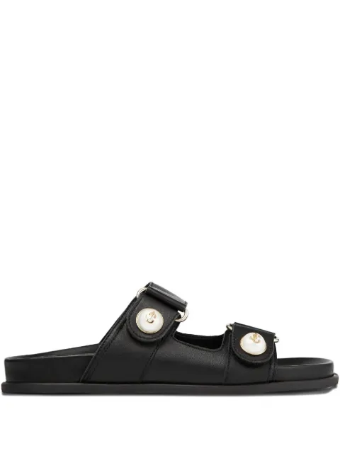 Jimmy Choo Fayence black leather flat sandals with pearl embellishment Black FAYENCESANDALSQMBLACK