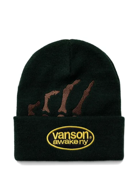 Awake NY Vanson Skeleton embroidered ribbed beanie hat Green AWKFW25HT008