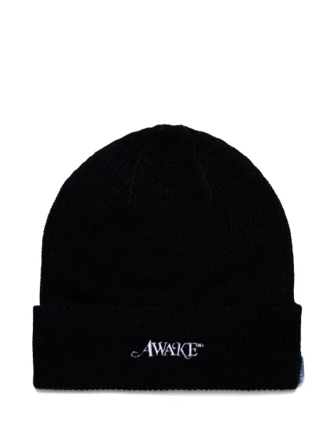 Awake NY embroidered ribbed beanie hat Black AWKFW25HT002
