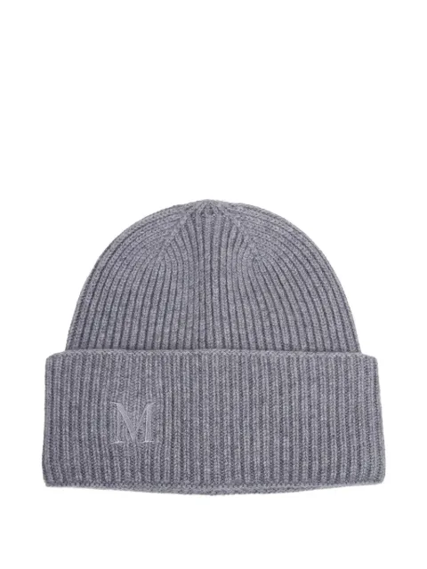 Max Mara Mmretina ribbed-knit monogram-embroidered beanie hat Grey 2524576022600