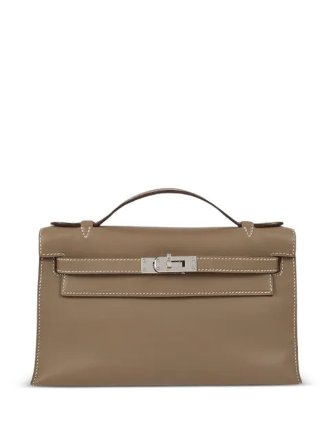 Hermès Pre-Owned Kelly Pochette Swift palladium-hardware clutch bag Brown KELLYPOCHETTECLUTCH