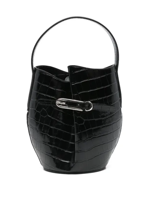 Liffner croc-embossing belted bucket bag Black CR393514