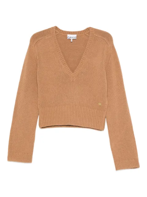 GANNI V-neck wool sweater Brown K2653