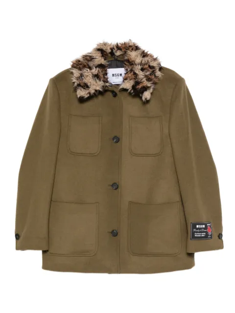 MSGM faux-fur collar coat Green 3941MDH18Y257603